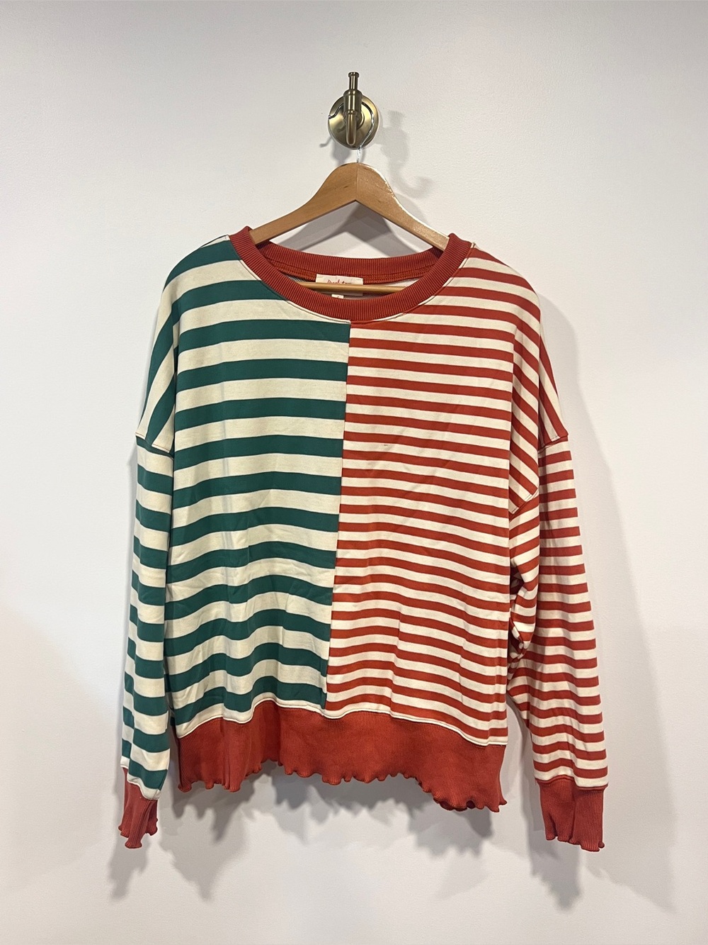 Peach Love Green Rust Stripe Pullover